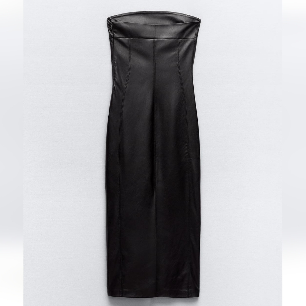 Zara Strapless Faux Leather Midi Dress - Picture 13 of 14